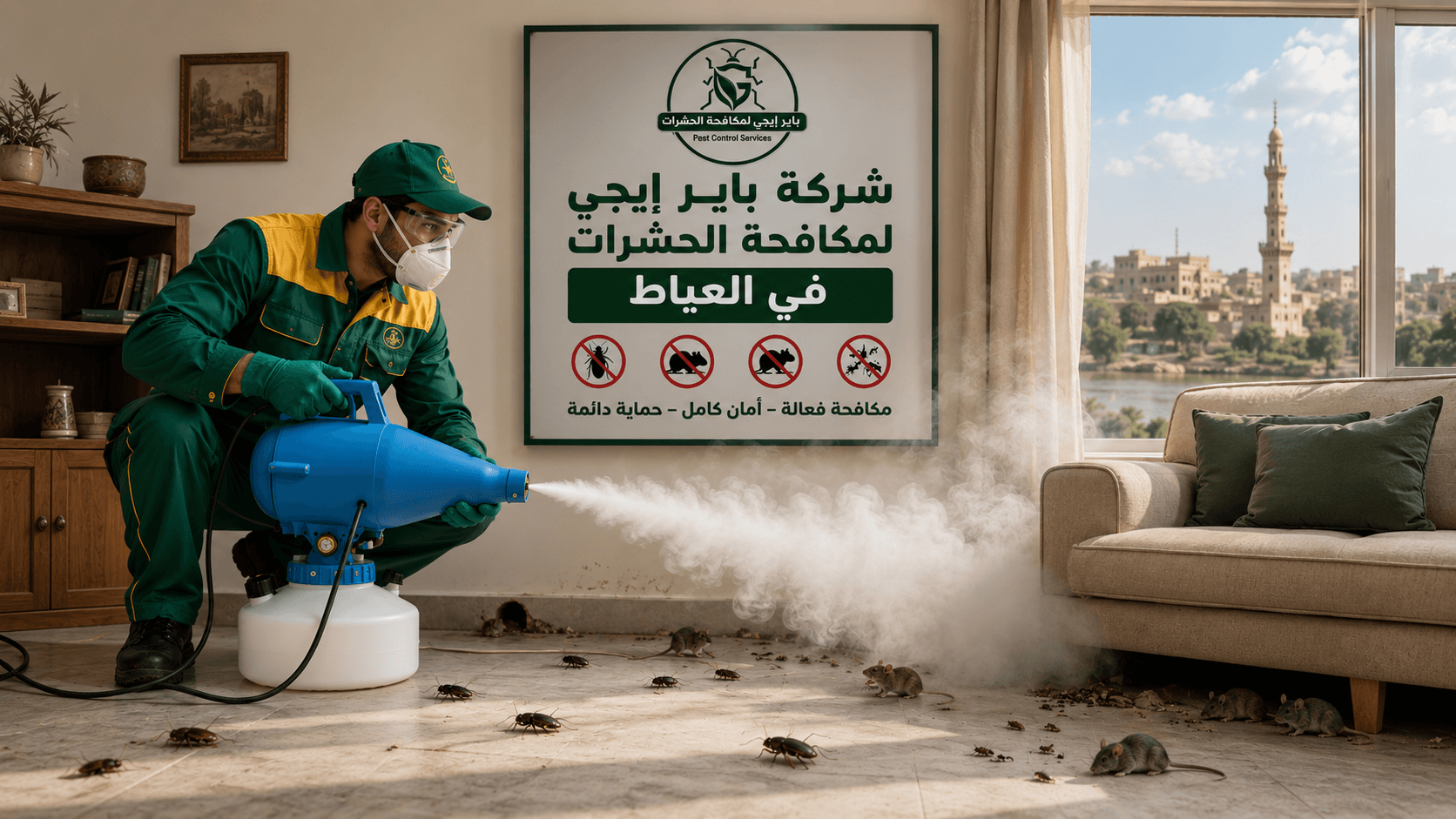 فريق عمل شركة باير إيجى لمكافحة الحشرات في العياط