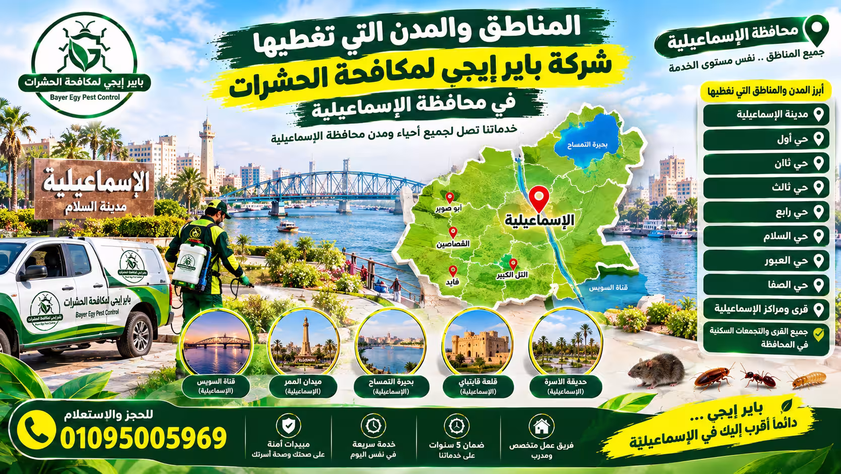 المناطق والمدن التي تغطيها شركة باير إيجى في محافظة الإسماعيلية