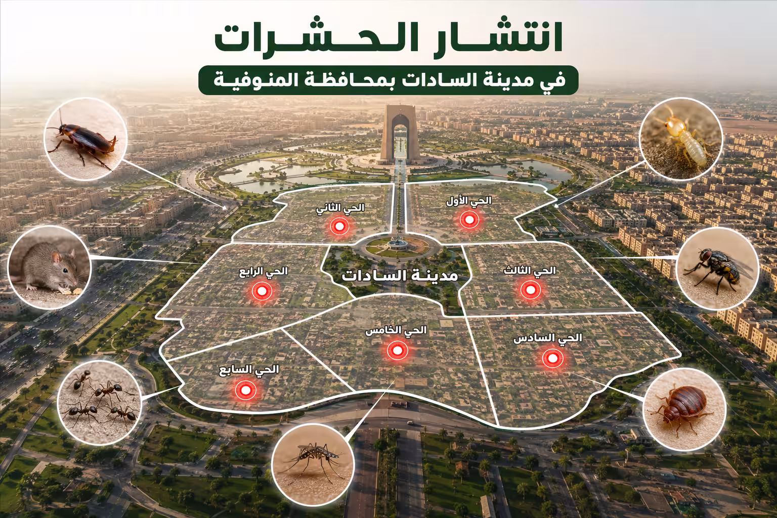انتشار الحشرات في مدينة السادات بمحافظة المنوفية