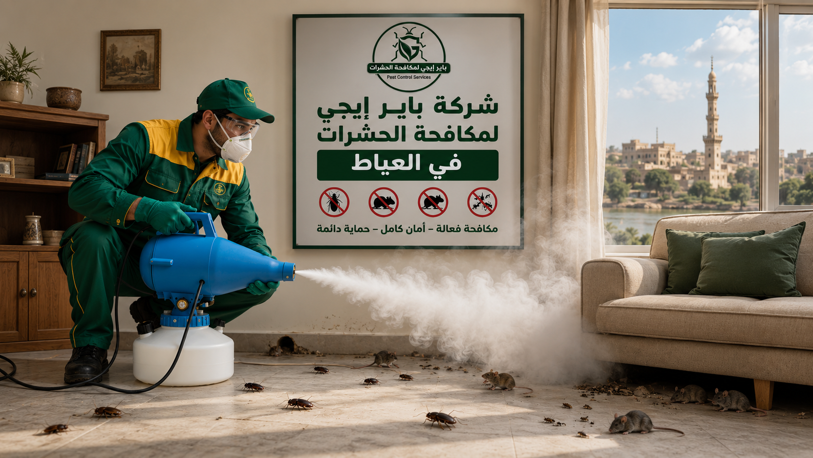 فريق عمل شركة باير إيجى لمكافحة الحشرات في العياط