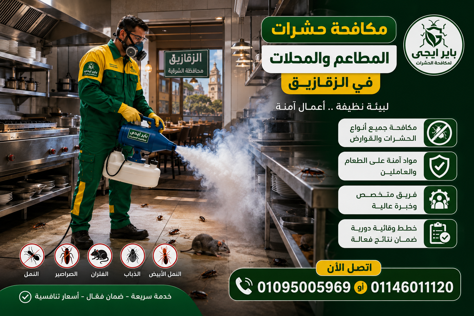 مكافحة حشرات المطاعم والمحلات في الزقازيق